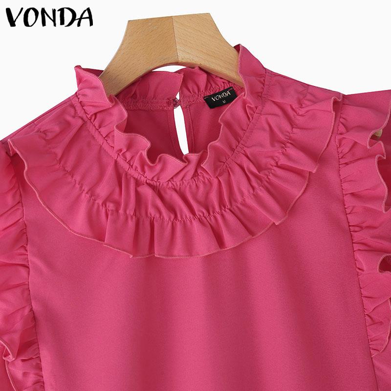 VONDA Летние женские однотонные повседневные топы без рукавов с оборками на шее