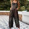 Shoulder Straps Pockets Wide Leg Summer Jumpsuit Ethnic Style Floral Print Ladies Jumpsuit for Outdoor