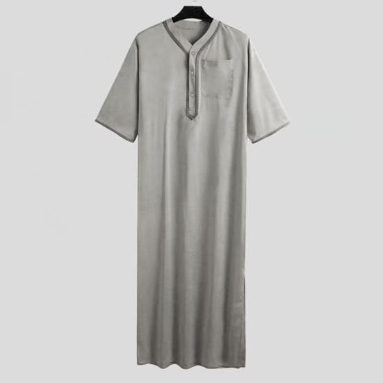 Мужской халат-кафтан, однотонный, со средними рукавами, длинный, с V-образным вырезом, абайя, молитвенная одежда, халат ихрам для летней повседневной носки