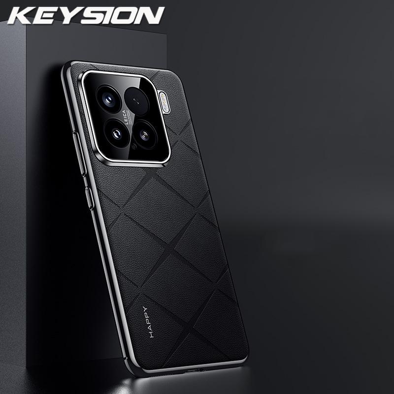 KEYSION Grid Pattern PU Leather Case for Xiaomi 15 5G Plating PC Camera Lens Protection Phone Back Cover for Xiaomi 15 Pro 5G