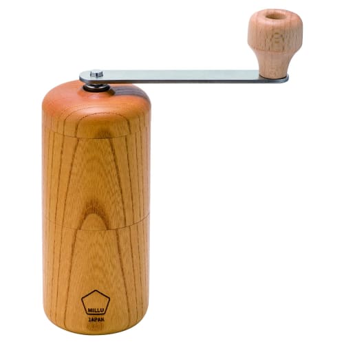 Kawasaki Synthetic Resin Hand Grinder, MILLU Wood Coffee Mill, Keyaki Wood, Made in Japan, MI-030