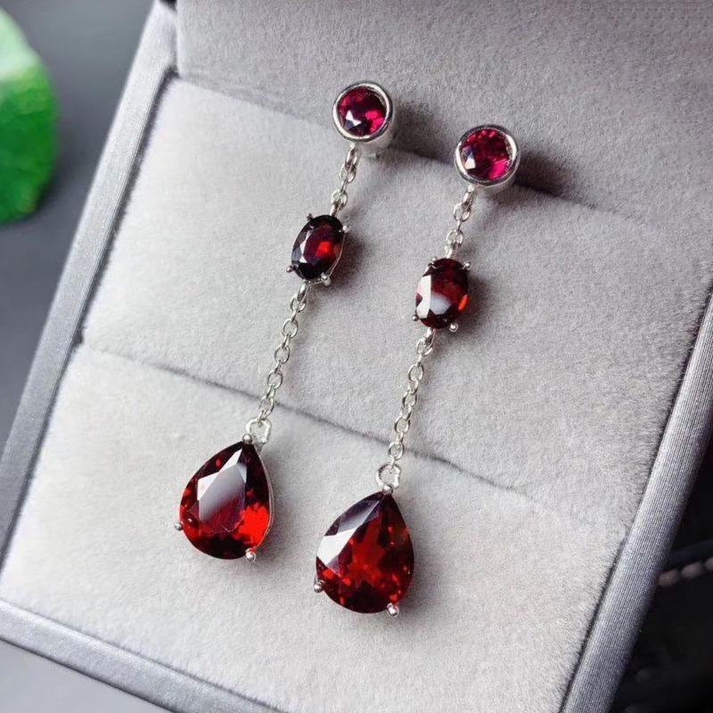 Классические Роскошные Серьги с Рубинами для Женщин Длинные Серьги-Кисточки в Виде Капли Воды Красные Драгоценные Камни Висячие Серьги Китайский Стиль Банкетные Свадебные Украшения