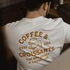 Coffee & croissants American retro sports style pure cotton print crew neck short sleeve T-shirt men