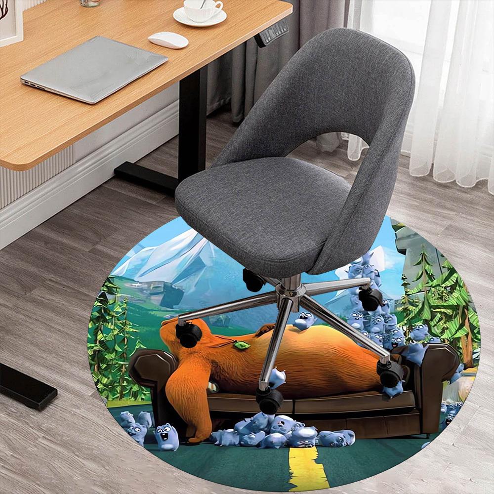 1pc Bear Squirrel Round Chair mat Area Rug - Non-Slip, Floor Mat for Office, Bedroom, home decor Christmas Gift p0811280