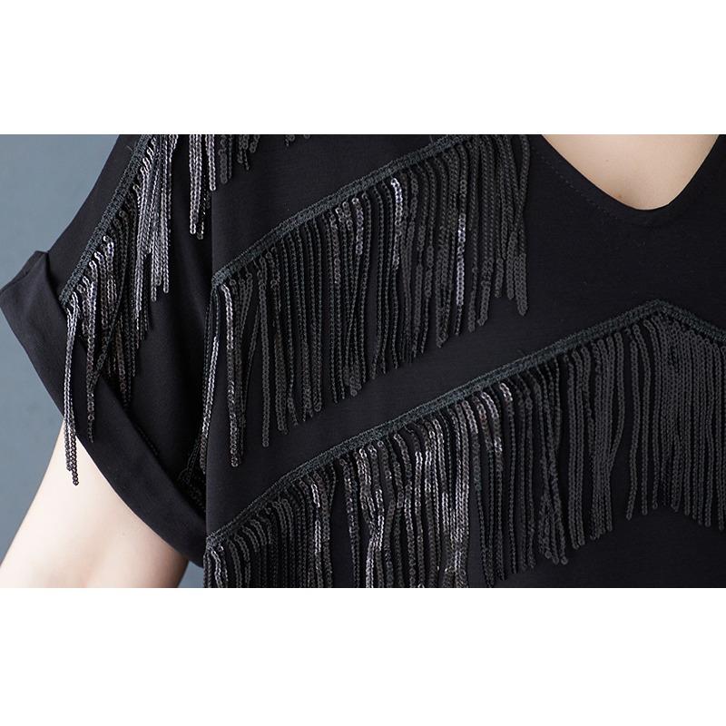 DIMANAF Новое летнее платье больших размеров 2025 для женщин, черное винтажное повседневное платье с V-образным вырезом, свободное платье макси