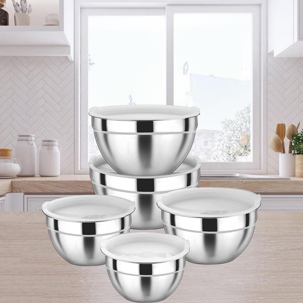 Набор мисок для смешивания из нержавеющей стали с крышками, вкладывающиеся миски для смешивания, домашние прочные органайзеры для хранения продуктов, набор мисок для посудомоечной машины, столовая