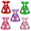 Kids Girls Cartoon Santa Claus Christmas Tree Elk Print Ruffle Sleevess New Year Dress