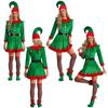 5Pcs Women Elf Costume Christmas Santa Helper Cosplay Set Velvet Outfit Dress for Xmas Party