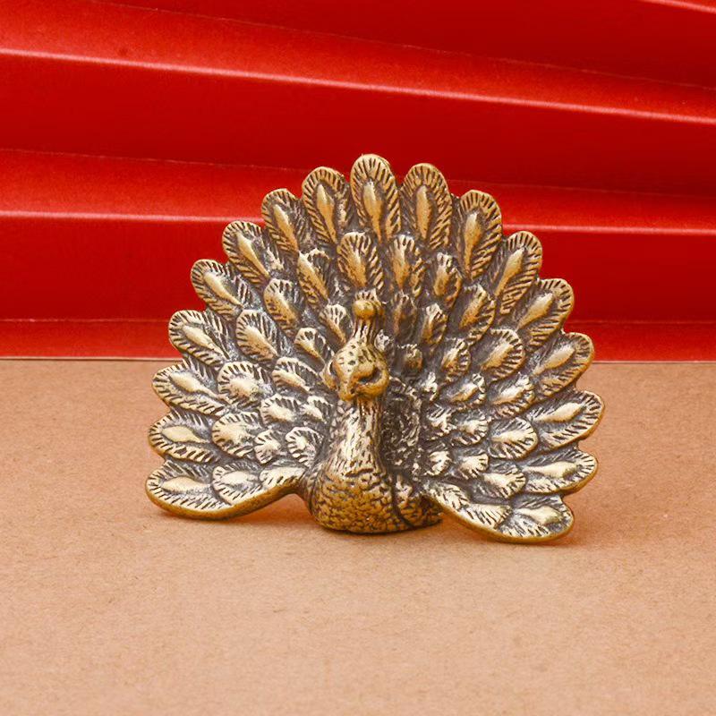 Classic Brass Peacock Figurine, Vintage Animal Miniature, Decorative Element for Home and Desk