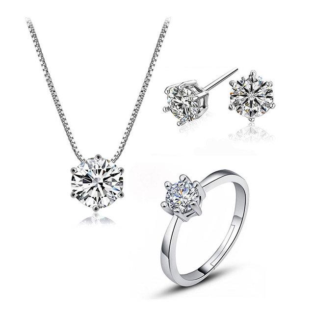 ANENJERY Комплект свадебных украшений, ослепительное ожерелье с цирконом AAAAA, серьги, кольцо для женщин, подарок на годовщину