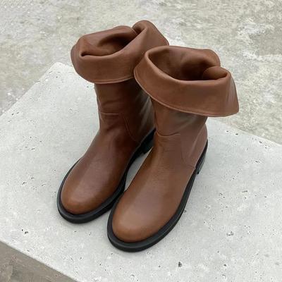 2024 2024 Осень Зима овчины женские ботильоны 2024 Slip on Split Flip короткие сапоги женские сапоги повседневные женские сапоги на платформе