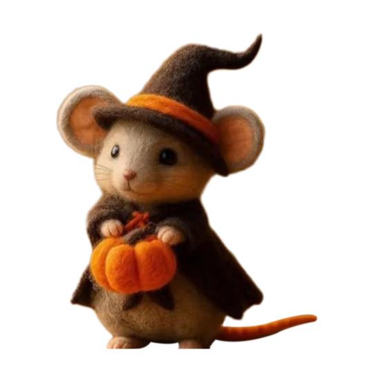 Halloween Pumpkin Mouse Ornament with Witch Hat Handmade Wool Felt Decoration Birthday Parties Props Halloween Decoration