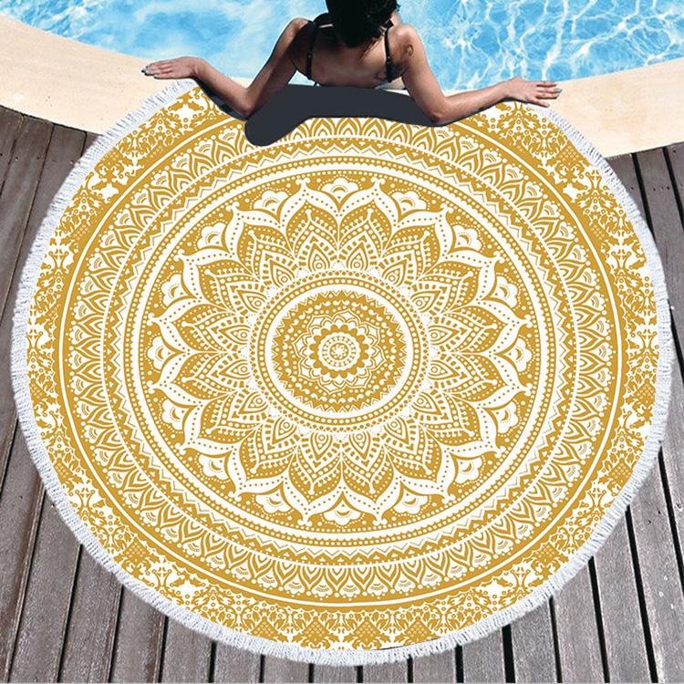 Microfiber Sand Free Quick Dry Hippie Boho Circle Bath Mandala Round Beach Towel with Fringes
