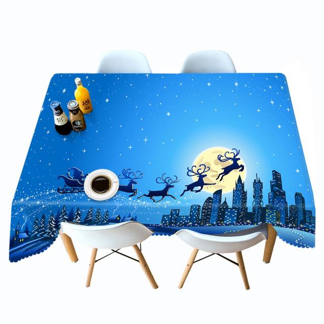 Thicken Cotton Christmas Tablecloth 3d Santa Claus And Elk Sled Pattern Rectangular Round Table Cloth For Wedding Picnic Party