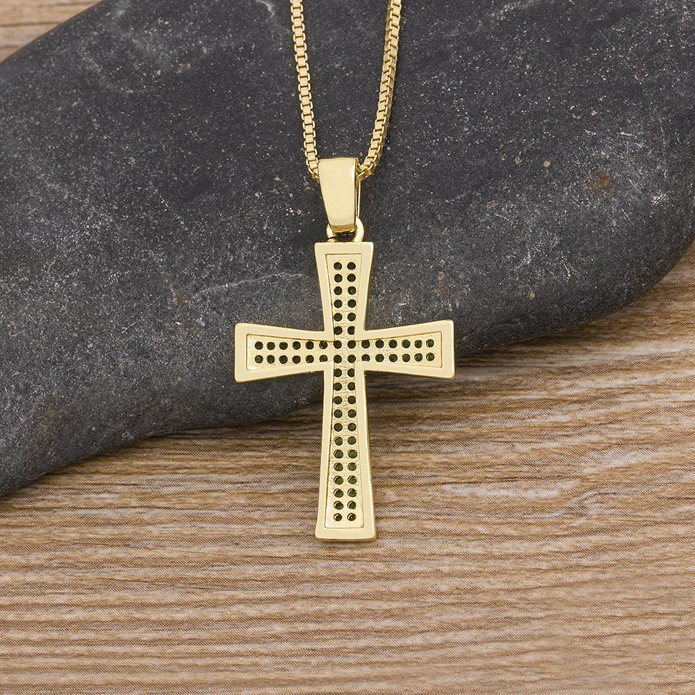 Nidin New Design Cross Blue Crystal Pendant Chain Necklace Copper Cubic Zircon Choker 4 Colors Choice Religion Jewelry Gifts