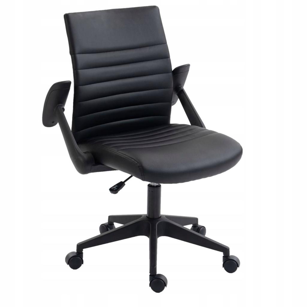 Black faux leather swivel office chair with folding armrests Furnitex
