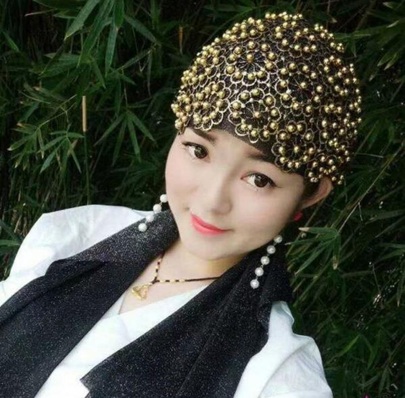 Glitter T Shape Bandana Hat Ethnic Style Outdoor Breathable Eco-Friendly Four Seasons Women Cap