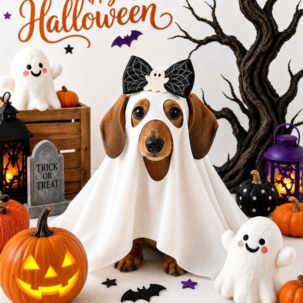 Spooky Dog Ghost Cape Breathable Pet Cosplay Clothes Pet Transformation Costume Photo Props