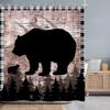 Винтажная Коричневая Медвежья Шторка для Душа Рустикальная Деревянная Панель Звезда Техаса Черно-Белая Клетка Ткань Джунгли Шторка для Ванной Декор Ванной Комнаты