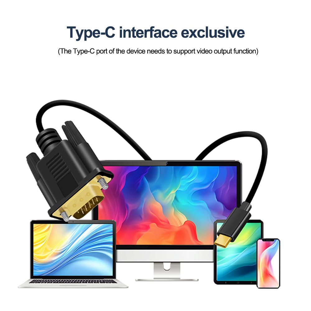 Кабель USB C на VGA 1080P Кабель-адаптер-конвертер Type C 3.1 VGA Позолоченный 1,8 м Для ноутбука UHD Внешний видеопроектор