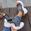 Женские Вязаные Сандалии на Платформе-Танкетке с Вырезами, Открытым Носком и Ремешком на Пятке, Нескользящие, Удобные Обувь для Ходьбы на Лето