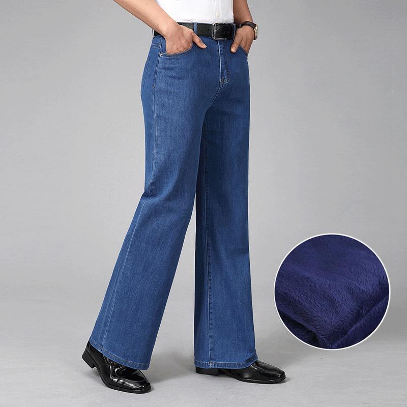 Winter Fleece Thickened Stretch Loose Jeans Classic Design of High-waisted Flared Jeans