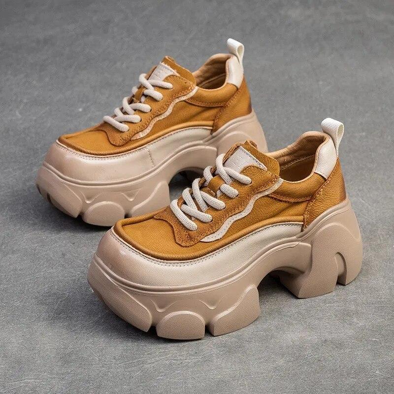 Johnature Туфли-лодочки для увеличения роста на толстой подошве, универсальные женские туфли на платформе в стиле ретро из натуральной кожи со шнуровкой