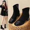 Квадратный носок короткие ботинки детские толстый каблук новые осенне-зимние ботинки мартин темпераментные тонкие ботинки короткие ботинки с тонким голенищем эластичные ботинки