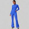 Womens High-Waisted Flared Leggings Yoga Set With Zipper Long Sleeve Top 90% Nylon 10% Spandex Stretch Fitness Outfit