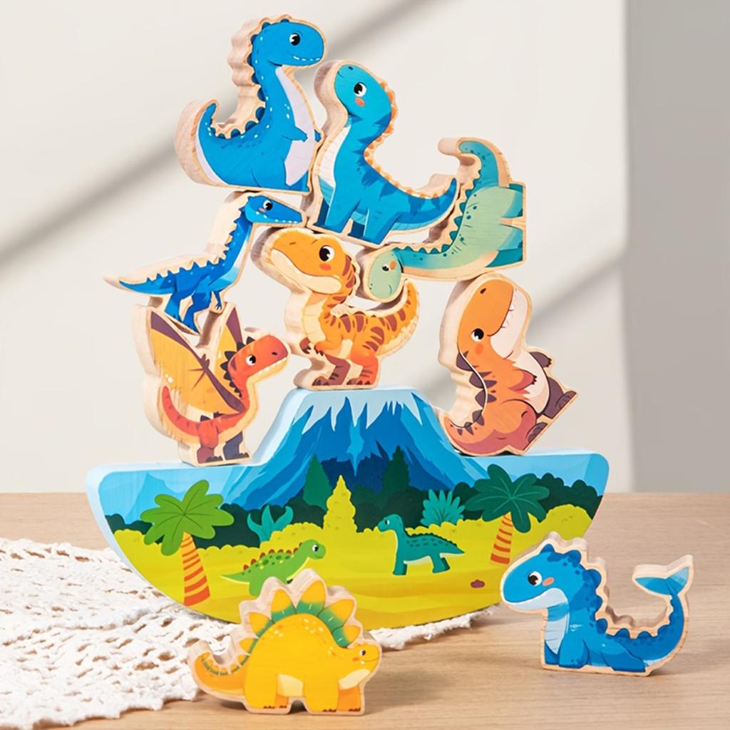 Happy Stacking Dinosaurs,Wooden Stacking Toy For Toddlers, Colorful Dinosaur Balancing Activity Toy, Improves Fine Motor Skills And Dexterity