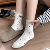 Sweat Absorption Mid Tube Socks Spring and Autumn Ruffle Dot Socking New Dot Socks  for Women