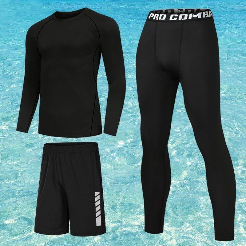 Mens UV Protection Rash Guard Set Long Sleeve Pants Shorts With Cap Surfing Snorkeling Diving Swimming