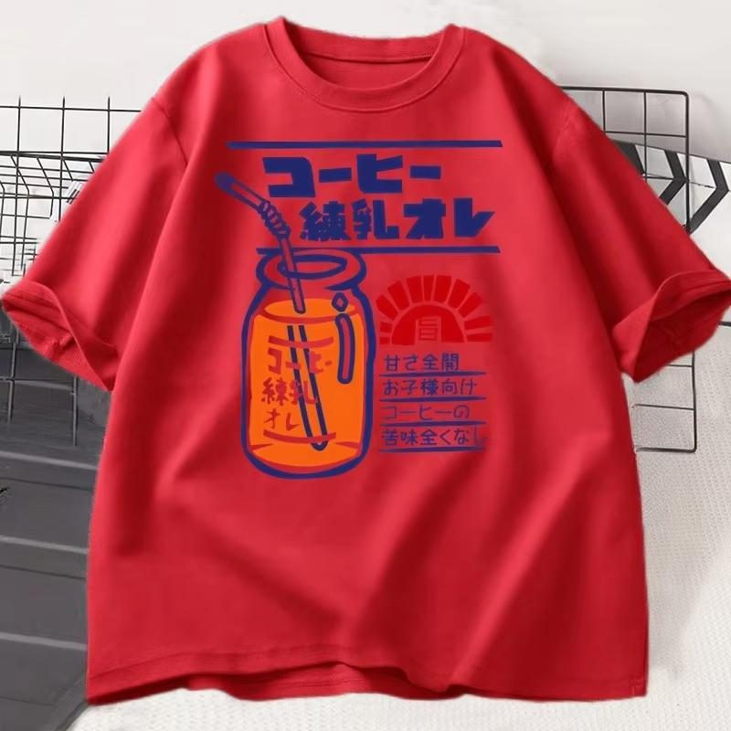 Unisex Tshirt Japanese Retro Drink Jar Graphic Tee Crew Neck Short Sleeve Vintage Anime Style Print Casual Daily Street Top