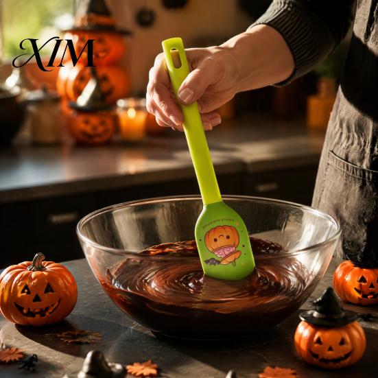 Pumpkin Pattern Spatula Halloween Silicone Spatula, Cartoon Pumpkin/Ghost/Skeleton/Witch Print, Heat Resistant Food Mixing Spoon for Batter