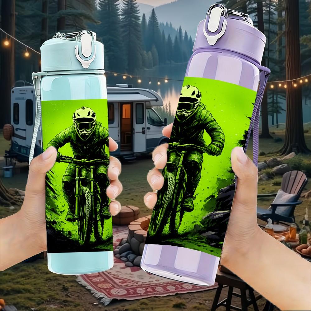 1PC Mountain Biker Silhouette 750ml Color Plastic Sports Water Bottle Leakproof Flip Straw Lid Suitable for Sports Office Home Use