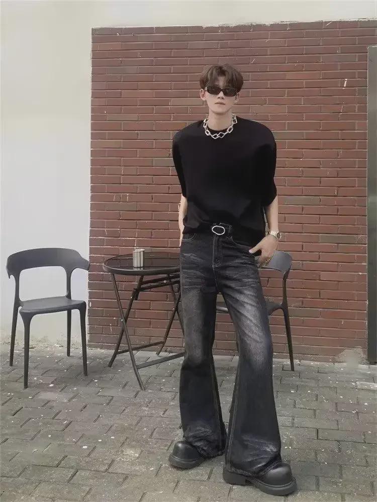 Черные расклешенные джинсы в стиле ретро для мальчиков — повседневные и универсальные (2024)