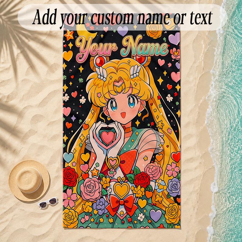 Beach TowelSailor Moon Custom Name Text Personalized Soft Towel for Beach Pool Indoor Home Decor Gift