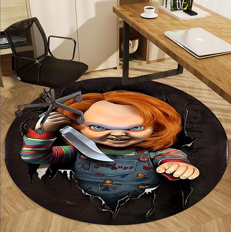 Bride of Chucky Pattern Round Rug, Indoor/Outdoor Mat, for Picnic, Gameroom, Bedroom, Office, Living Room, Home Decor Carpet, Birthday Gift