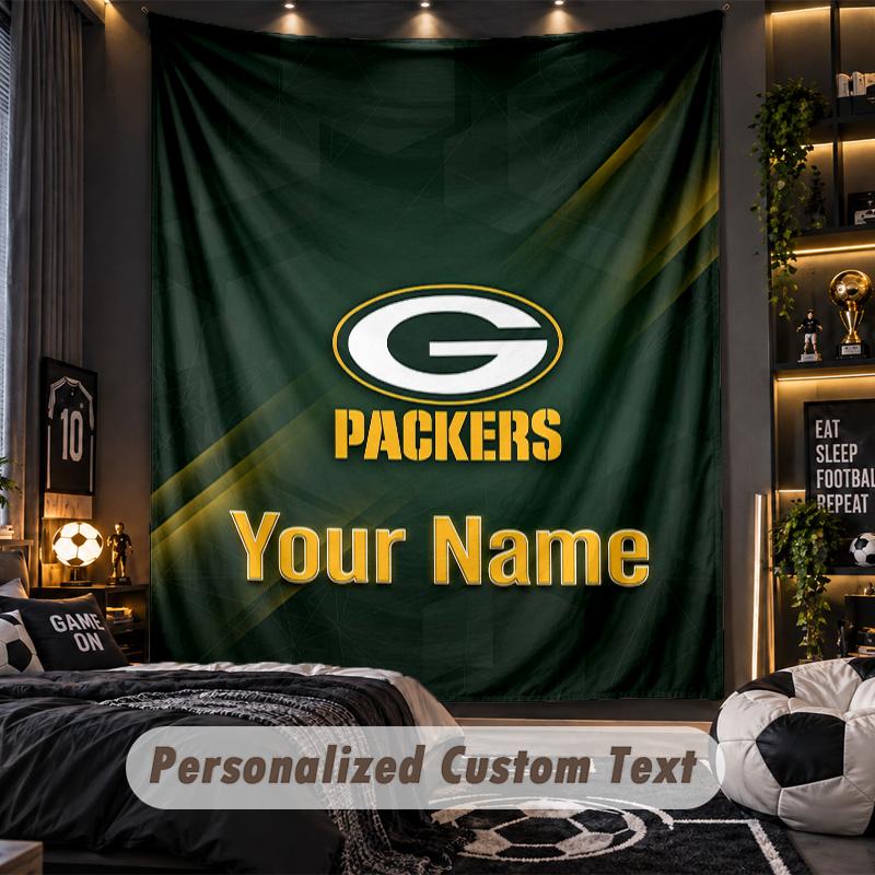 TapestryGreen Bay Packers Custom Name Text Personalized Wall Hanging Tapestry Home Wall Decor