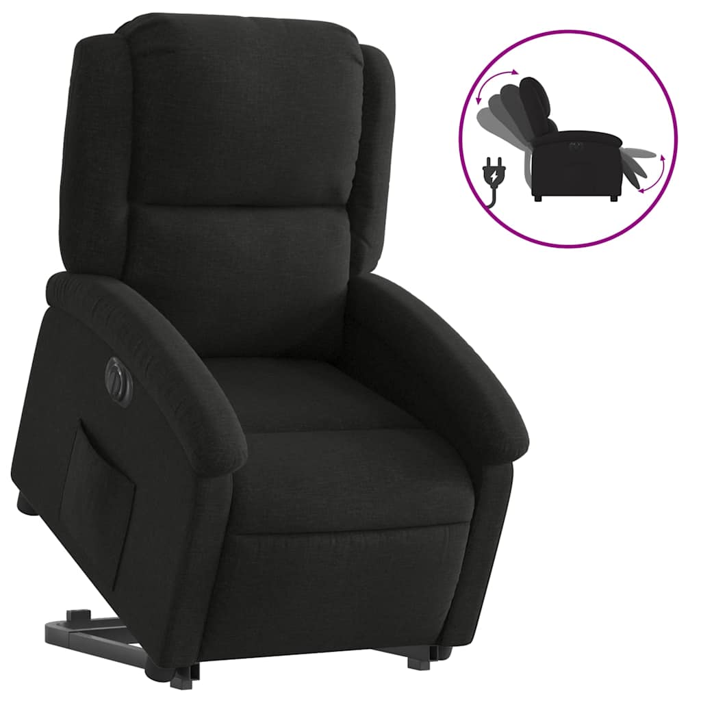 Electric Recliner Chair with Rising Function Black Fabric