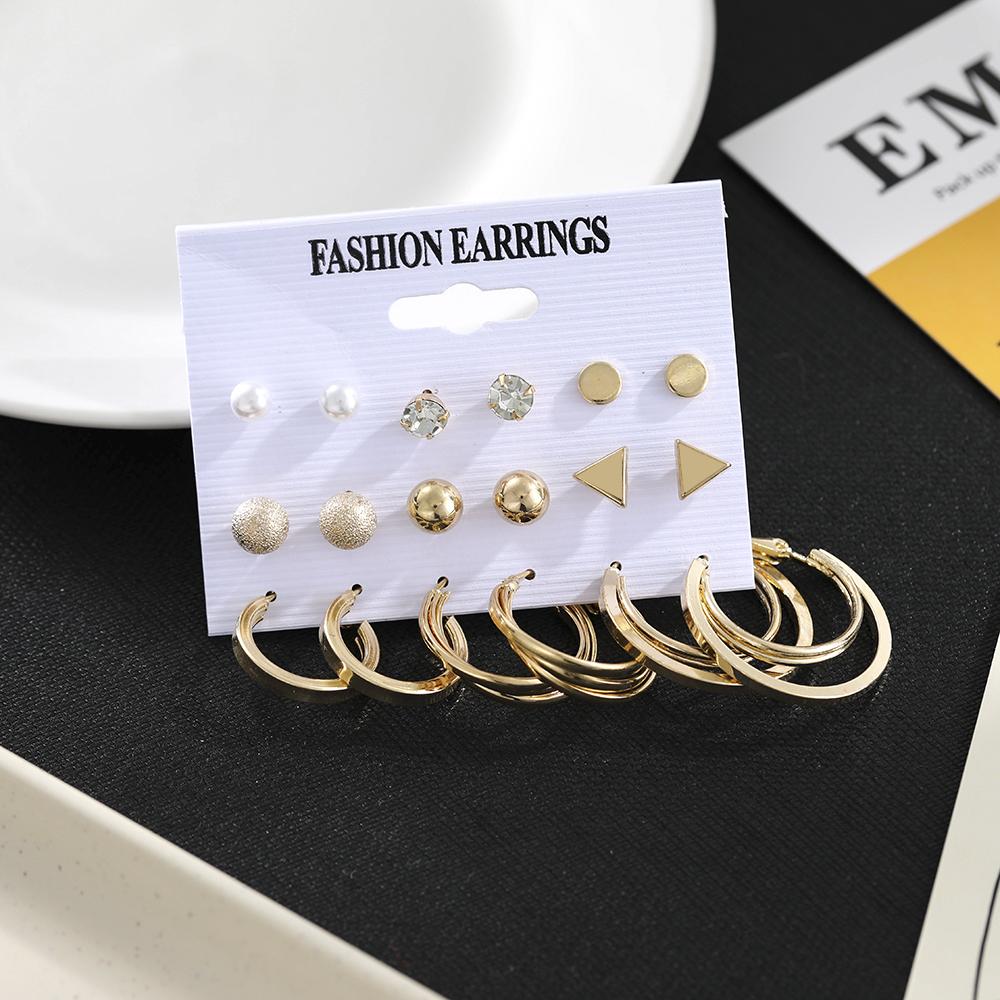 Модный комплект серег-кольцев для женщин, элегантные серьги-гвоздики в стиле ретро с геометрическим узором, ювелирные аксессуары