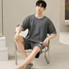 Men's Nightwear Summer Thin Soft Homewear Youth Boy Short Sleeping Top & Pant Pajamas Set Male Sleepwear