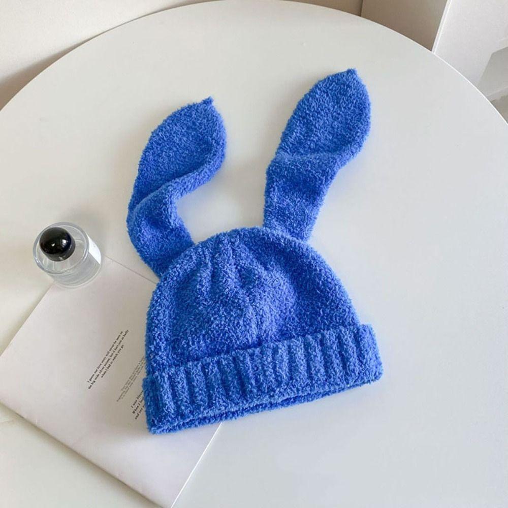 Knitted Rabbit Ear Hats Solid Color Plush Skull Cap Lovely Women Beanie Hat Girl