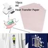 10pcs/set A4 Heat-Press Transfer Paper T-Shirt Iron-on Fabric Inkjet Printer Mug