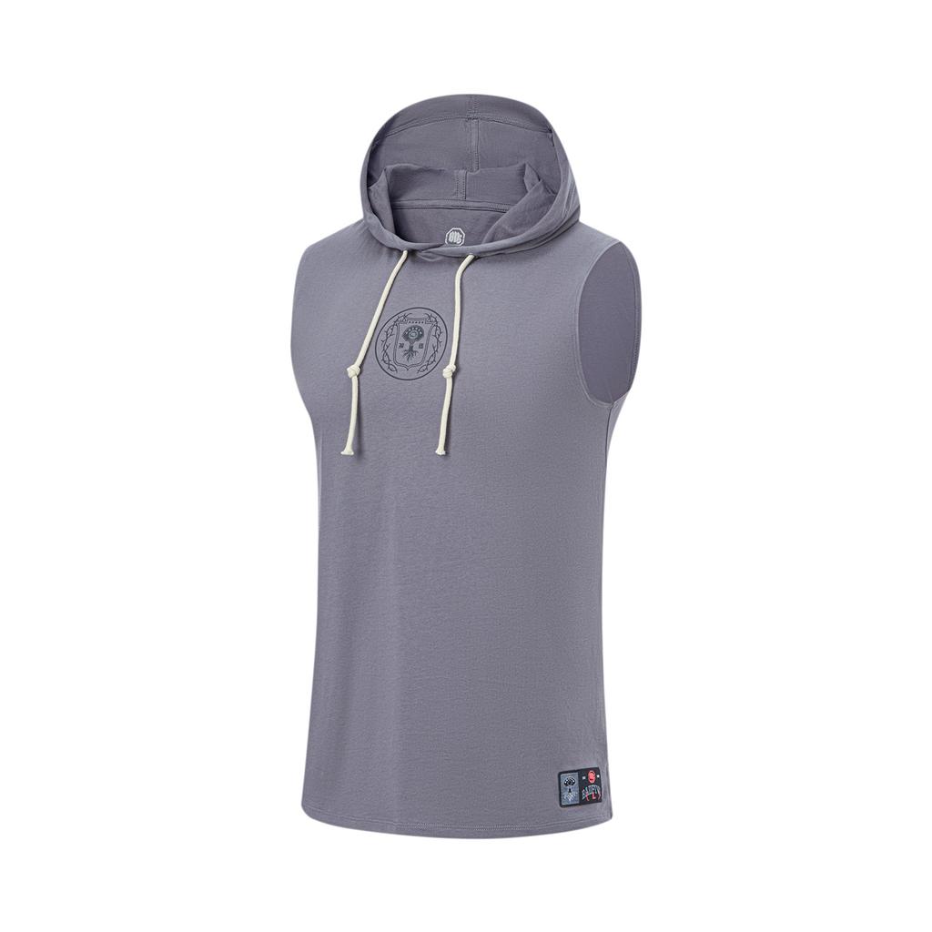 Li Ning Anti-Five Series Back Letter Print Moisture-Wicking Sleeveless Hoodie Men Tops Smoke-Gray AVST091-6