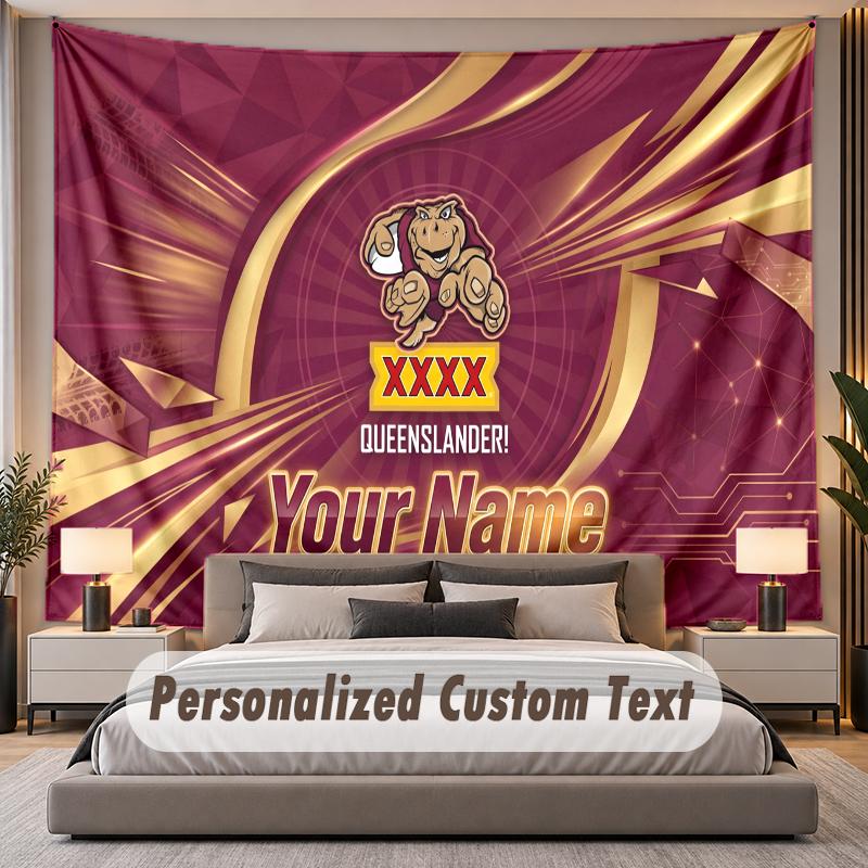 Custom Name Text Tapestry Queensland Maroons Personalized Polyester Wall Tapestry For Bedroom And Room
