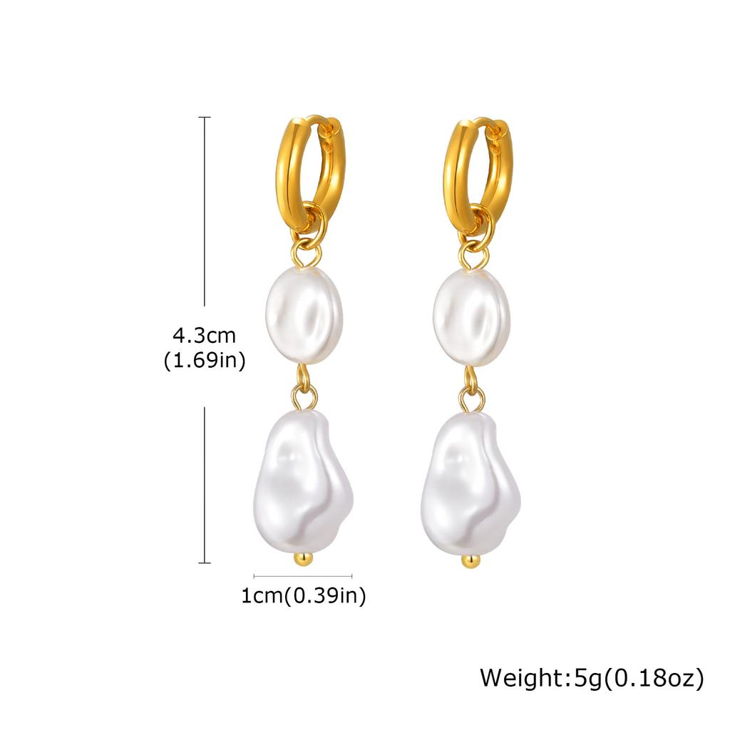 Vintage Irregular Imitation Pearl Earrings for Women, Gold Color Stainless Steel Drop Earrings, Elegant Jewelry Party Gifts