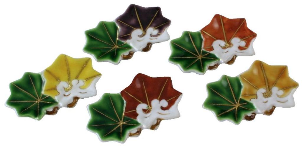 Set of 5 and chopstick 5 Yoshiyama Wave Maple hhn489 Kyo-yaki Kiyomizu-yaki rests, colors, 5.5cm, pattern,