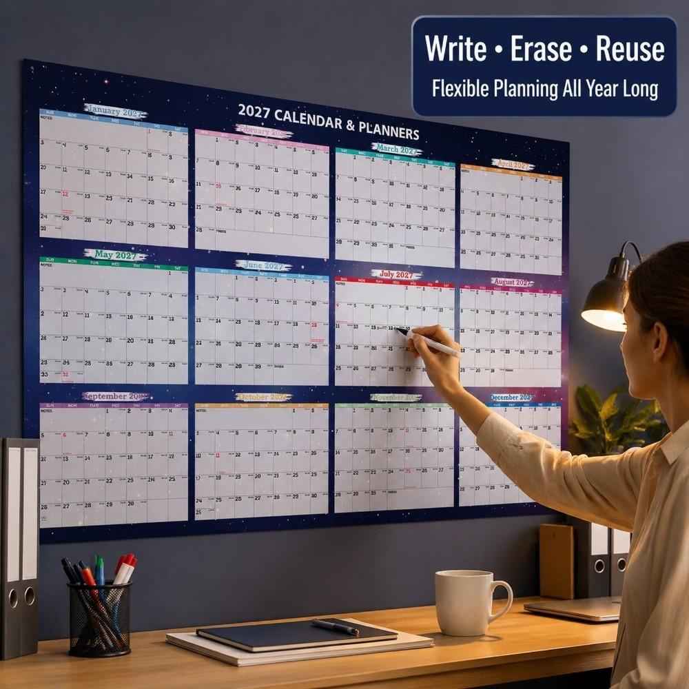 Foldable 2027 Wall Calendar Large Size Annual Planning Chart Family Planning