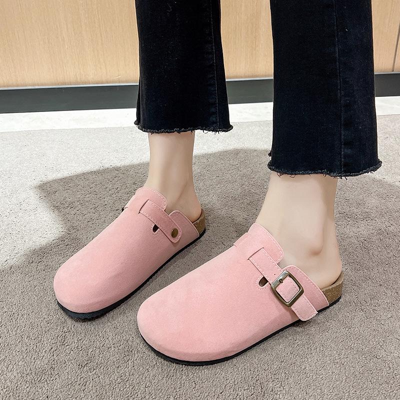 Женские европейские и американские тапочки большого размера с закрытым носком из пробки - Модные полутапочки в римском стиле для пар